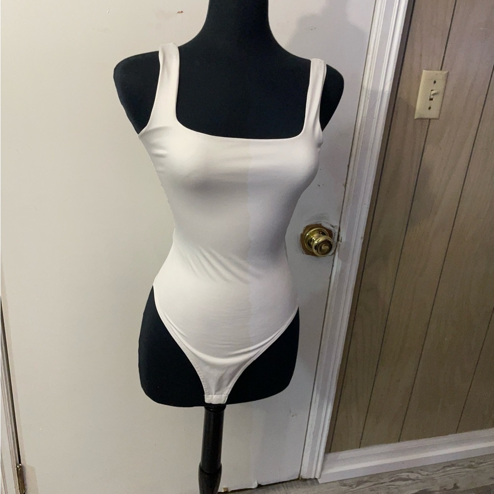 White Square Neck Bodysuit
